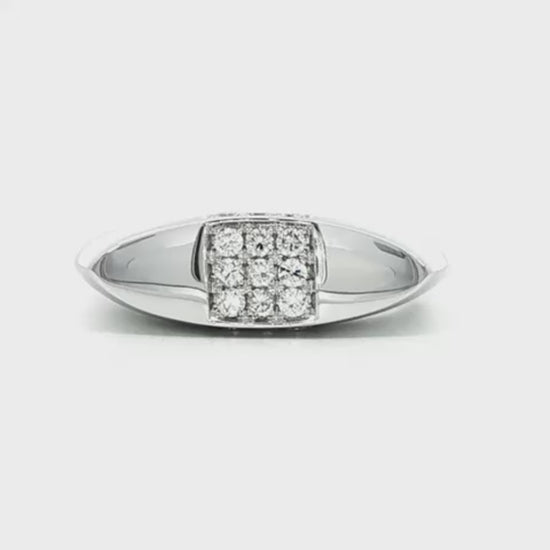 18K White gold marquise shaped dome ring with square clusters of round brilliant diamonds. Item 22256 - ABC Jewelry Co. 