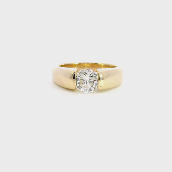 14K Yellow gold solitaire ring set with thick band, set with round brilliant diamond - item J38489, ABC Jewelry Co. 