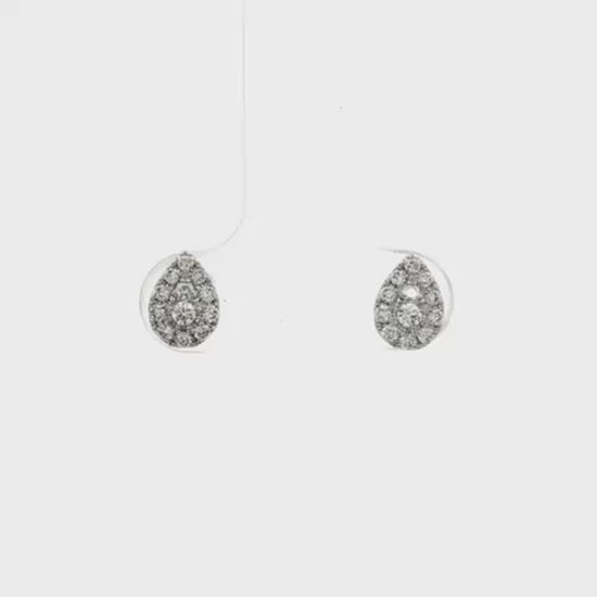 14K White gold earrings set with round brilliant diamonds set in a pear shape setting. Item J32154 - ABC Jewelry Co. 
