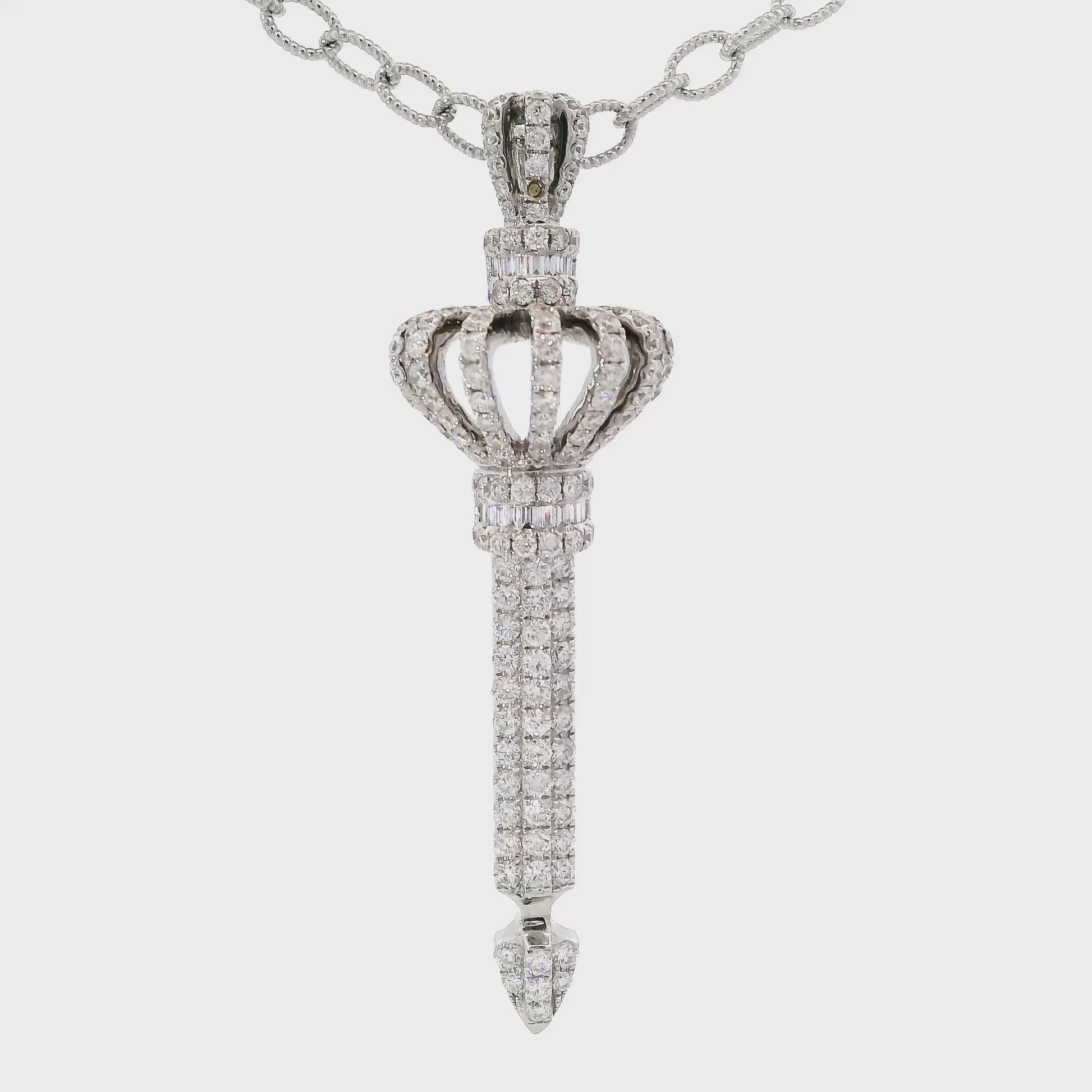 14K White gold key pendant set with round brilliant diamonds, item 19452 - ABC Jewelry Co