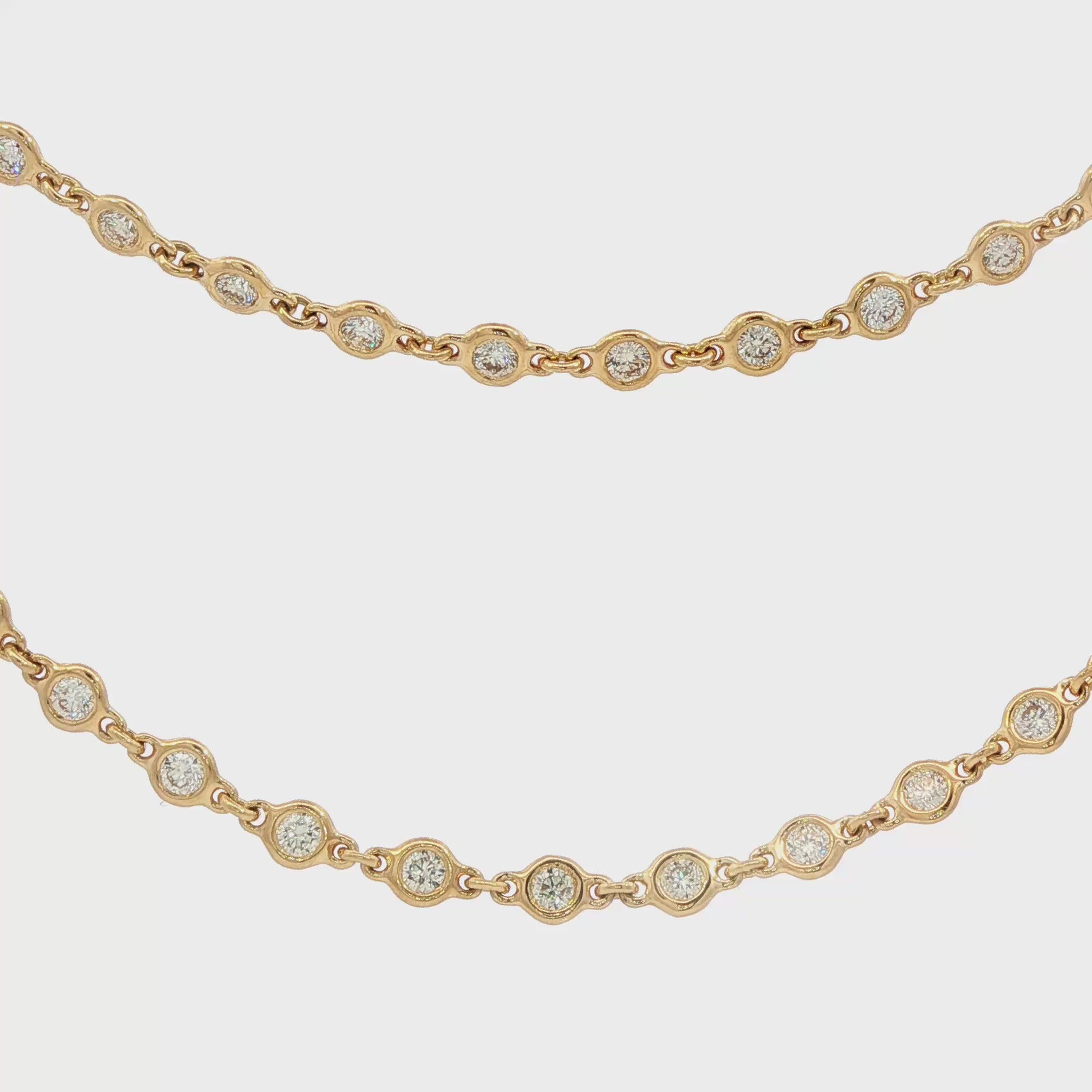 18K Yellow gold necklace bezel set with round brilliant diamonds. Item J38988 - ABC Jewelry Co. 