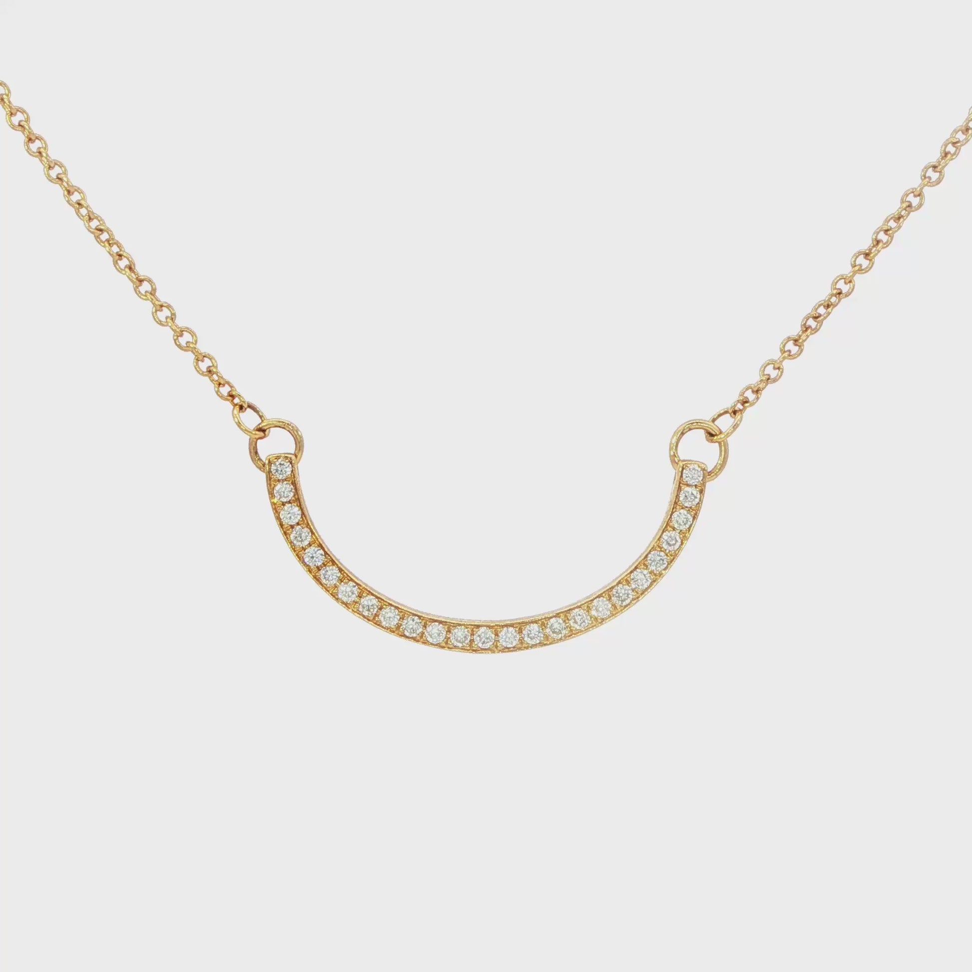 18K Yellow gold necklace with curved diamond bar. Item J34410 - ABC Jewelry Co.