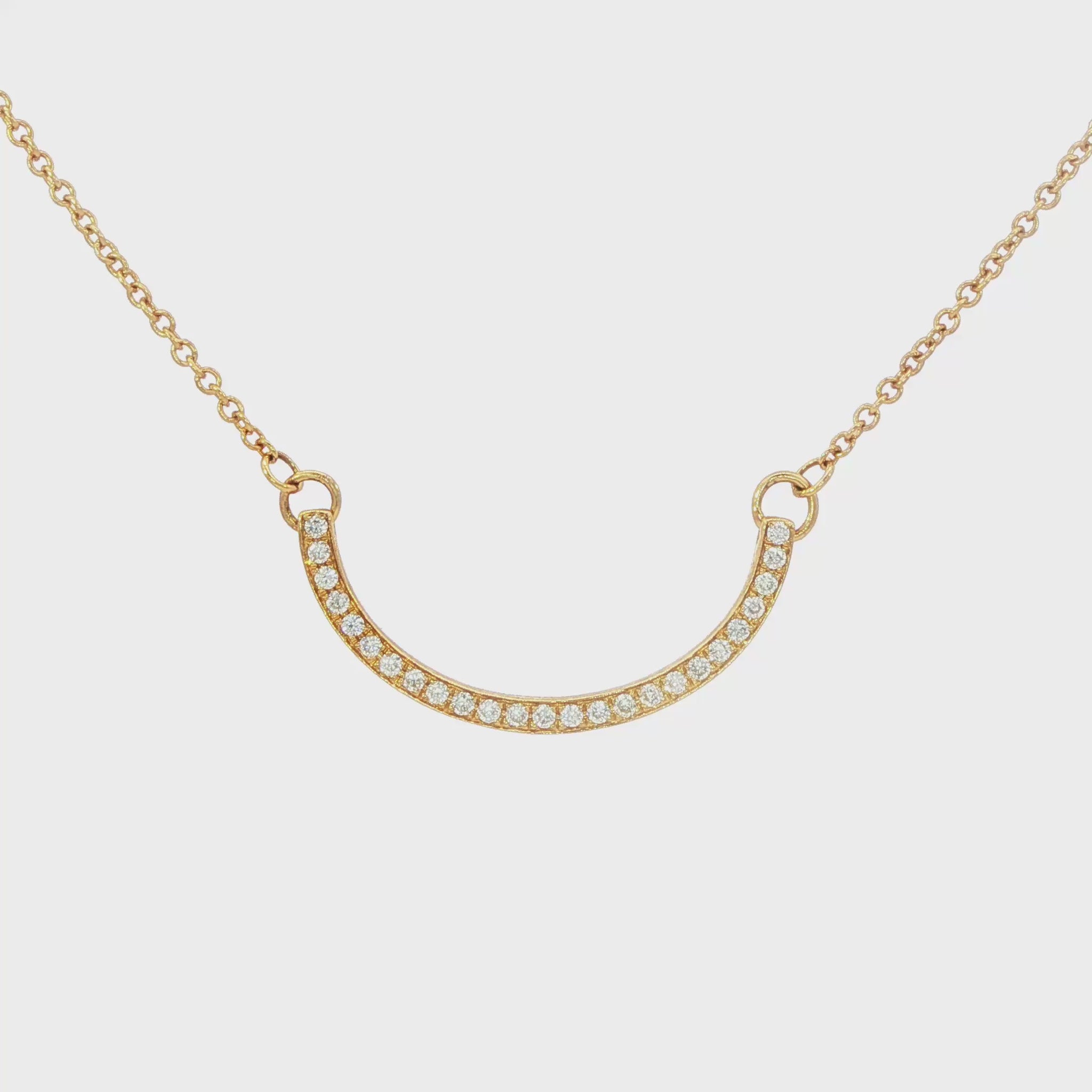 18K Yellow gold necklace with curved diamond bar. Item J34410 - ABC Jewelry Co.