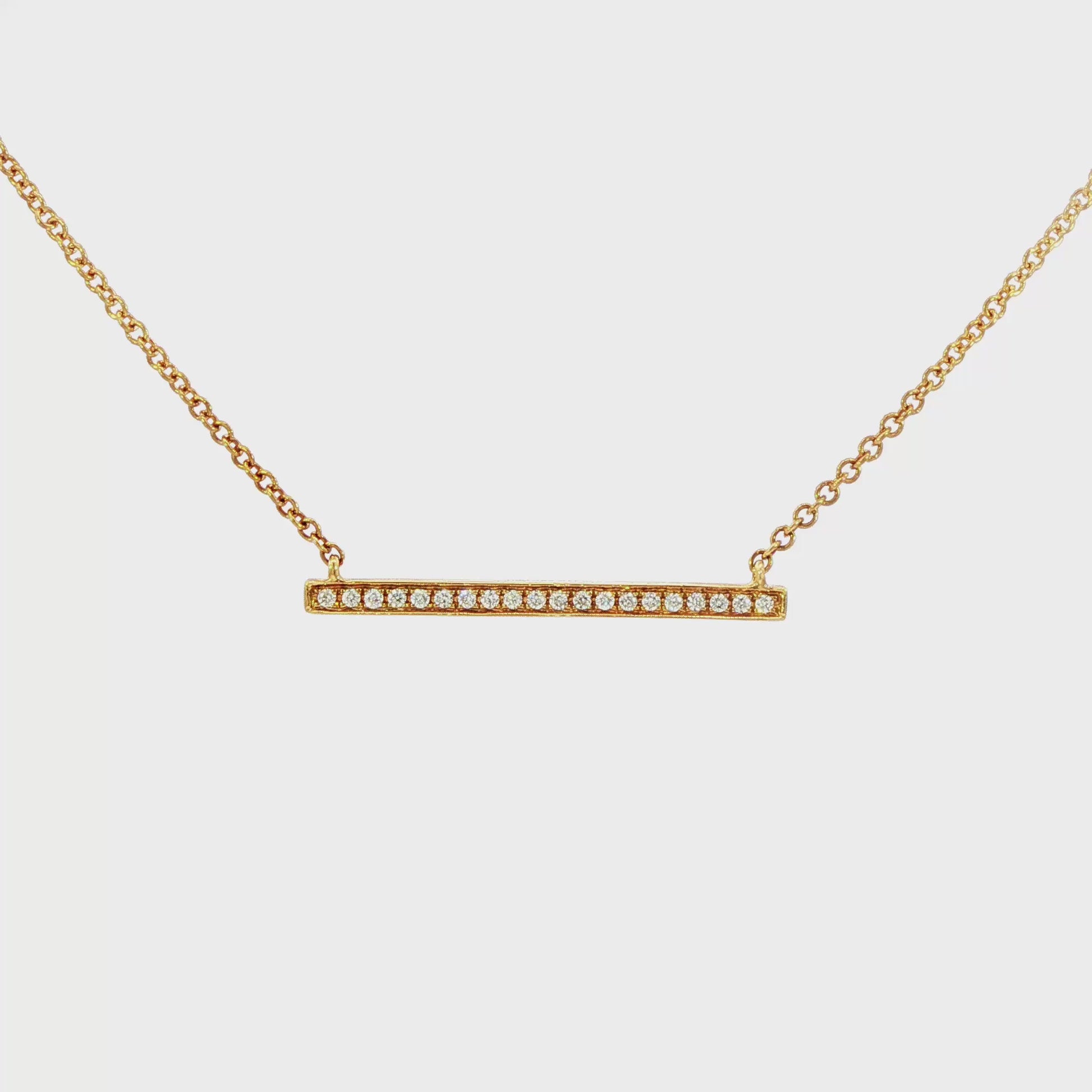 14K Yellow gold necklace with diamond set bar pendant. Item J31812 - ABC Jewelry Co. 