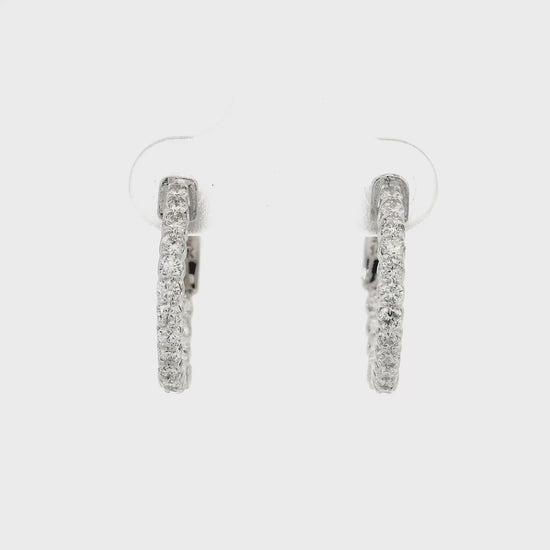 14K White gold hoop earrings set with round brilliant diamonds. Item J37819 - ABC Jewelry CO 