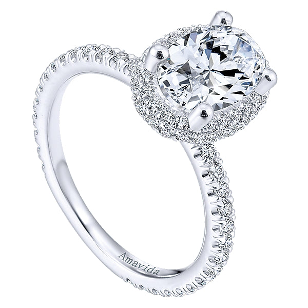 18k White Gold Oval Diamond Halo Engagement Ring - ER12907O6W83JJ
