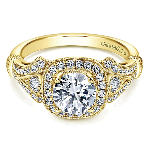 14k Yellow Gold Victorian Diamond Halo Filigree Ring - ER7479Y44JJ