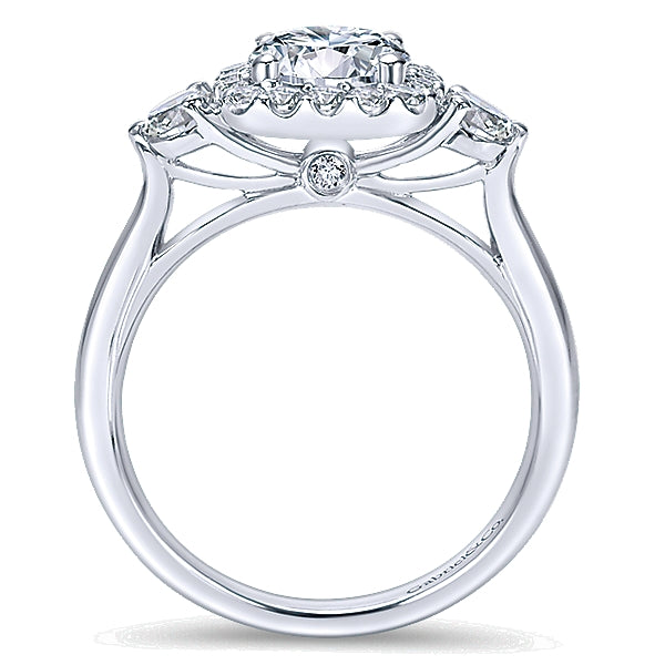 14k White Gold Three Stone Diamond Halo Ring - ER7510W44JJ