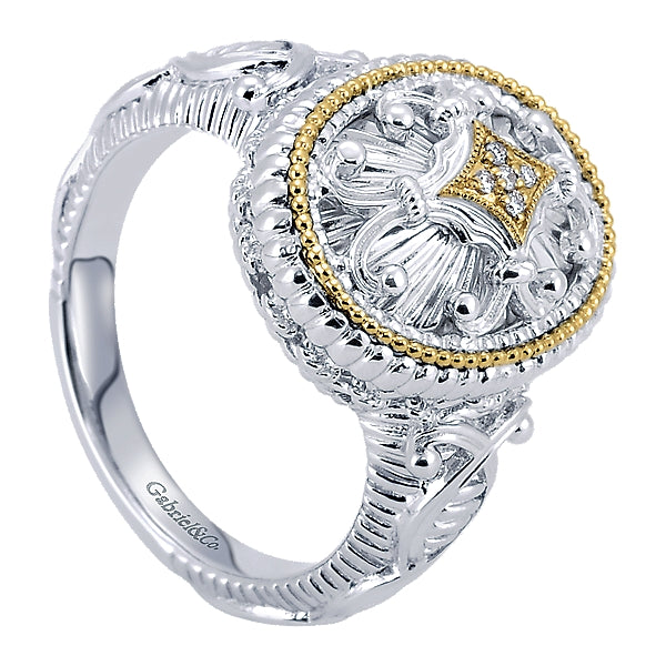 925 Silver/18k Yellow Gold Diamond Roman Fashion Ring - LR6098MY5JJ