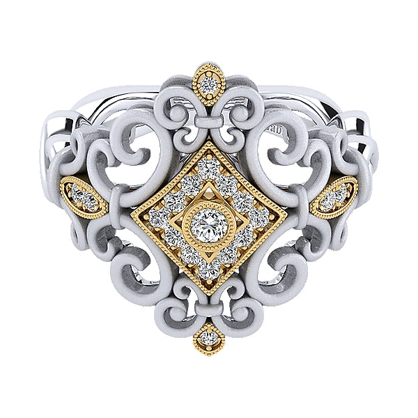 925 Silver/18k Yellow Gold Mediterranean Diamond Fashion Ring - LR6101MY5JJ