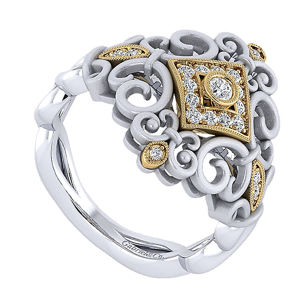 925 Silver/18k Yellow Gold Mediterranean Diamond Fashion Ring - LR6101MY5JJ